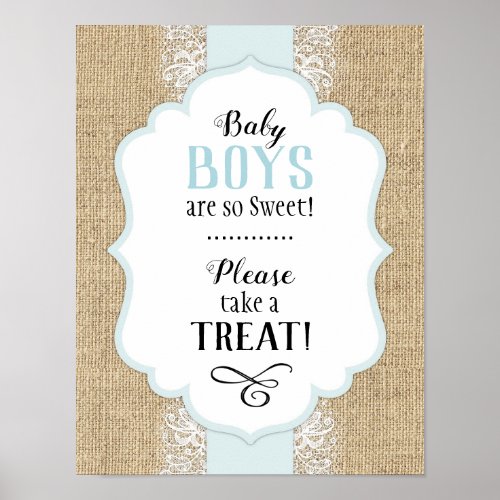 Rustic Burlap and Lace Boy Baby Shower Table Sign