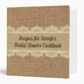 Rustic Burlap and Lace Bridal Shower Recipe Binder (Front/Inside)