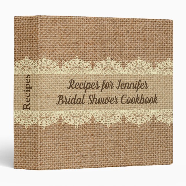 Rustic Burlap and Lace Bridal Shower Recipe Binder (Front/Spine)