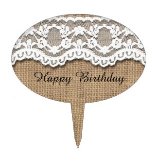Rustic Burlap and Lace Cake Topper