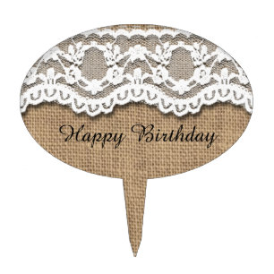 Rustic Burlap and Lace Cake Topper