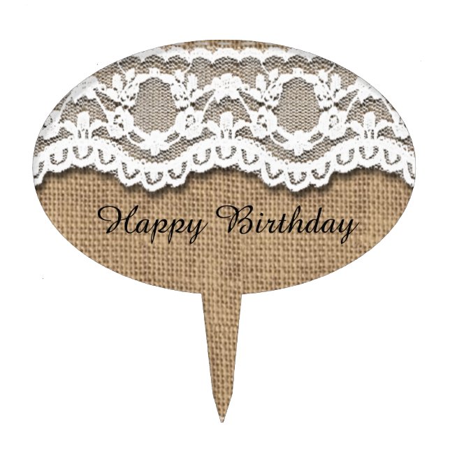 Rustic Burlap and Lace Cake Topper (Front)