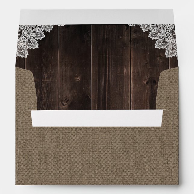 Rustic Burlap and Lace Country Barn Wood Wedding Envelope (Back (Bottom))