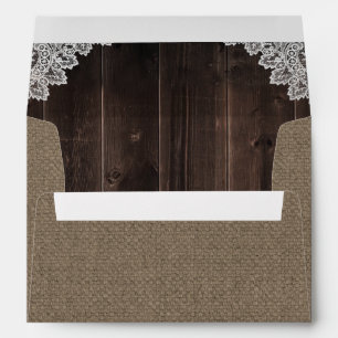 Rustic Burlap and Lace Country Barn Wood Wedding Envelope