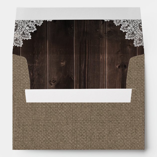 Rustic Burlap And Lace Country Barn Wood Wedding Envelope