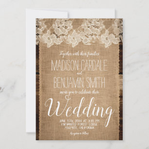 Rustic Burlap and Lace Country Wedding Invitation