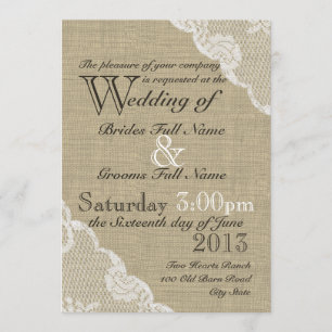 Rustic Burlap and Lace Country Wedding Invitation