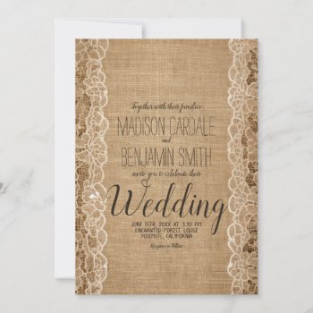 Rustic Burlap And Lace Country Wedding Invitation by RusticCountryWedding at Zazzle