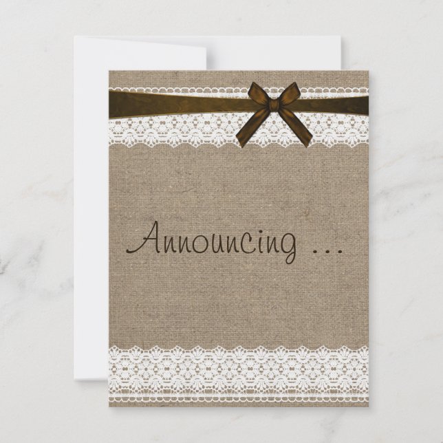 Rustic Burlap and Lace Engagement  Announcement (Front)