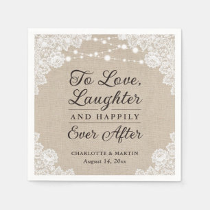 Rustic Burlap and Lace Happily Ever After Wedding  Napkins
