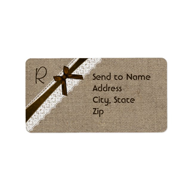 Rustic Burlap and Lace Monogram Address Label (Front)