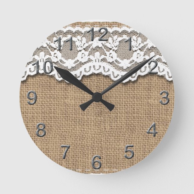 Rustic Burlap and Lace Round Clock (Front)