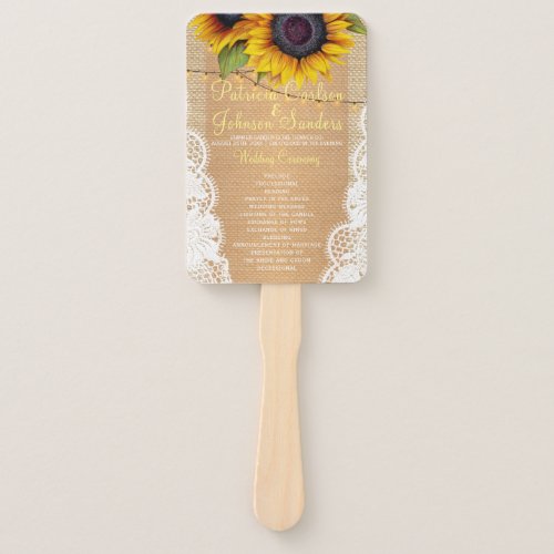 Rustic burlap and lace sunflowers wedding ceremony hand fan