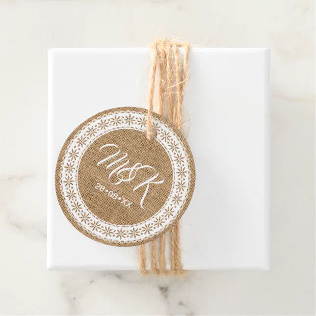 Rustic Burlap and Lace Wedding ID572 Favor Tags | Zazzle