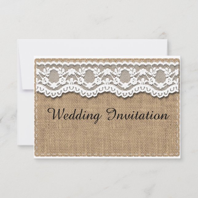 Rustic Burlap and Lace Wedding Invitation (Front)