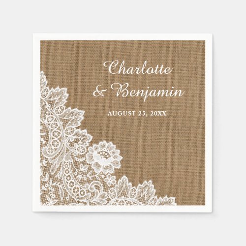 Rustic Burlap and Lace Wedding Napkins