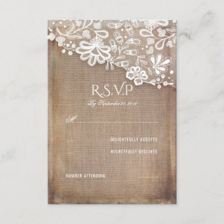 Rustic Burlap and Lace Wedding RSVP Card