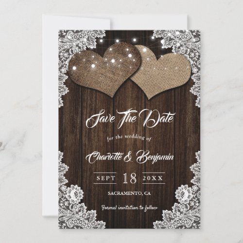 Rustic Burlap and Lace Wood Lights Save The Date