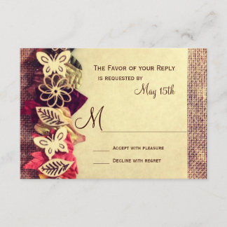 Rustic Burlap and Leaves Wedding RSVP Cards