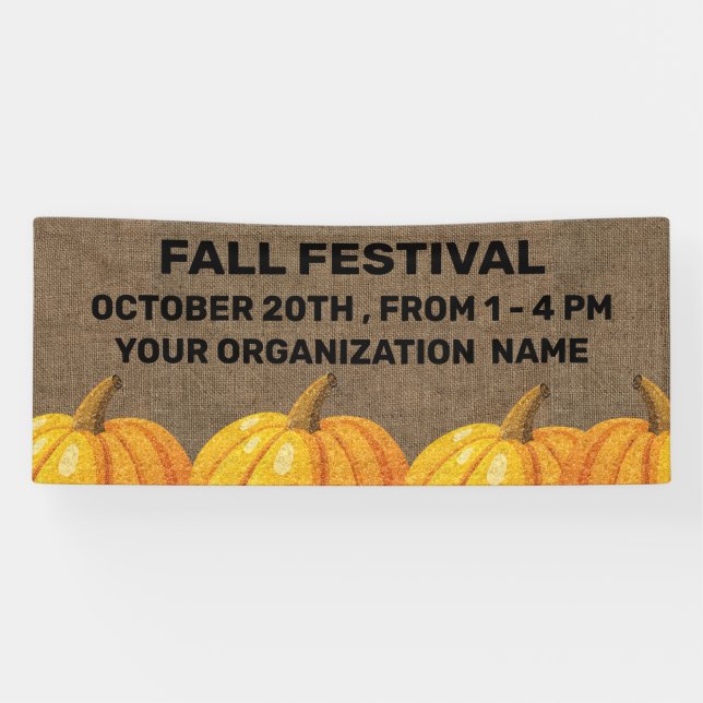 Rustic Burlap and Pumpkin Fall Festival Banner (Horizontal)