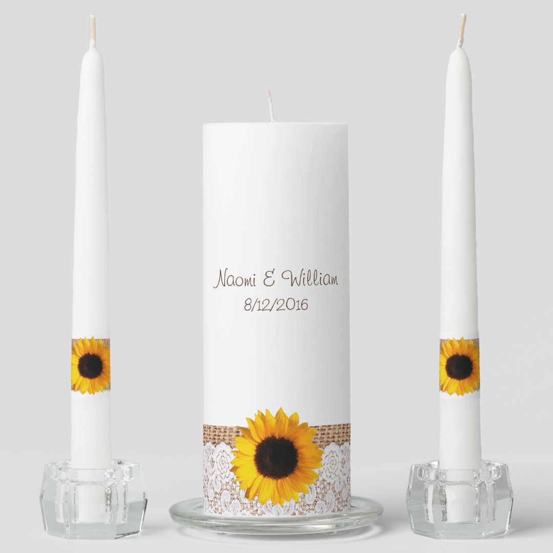 Rustic Burlap and Sunflower Unity Candle Set Zazzle