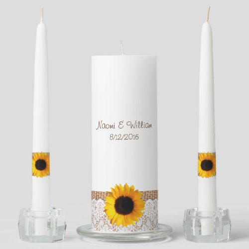 Rustic Burlap and Sunflower Unity Candle Set