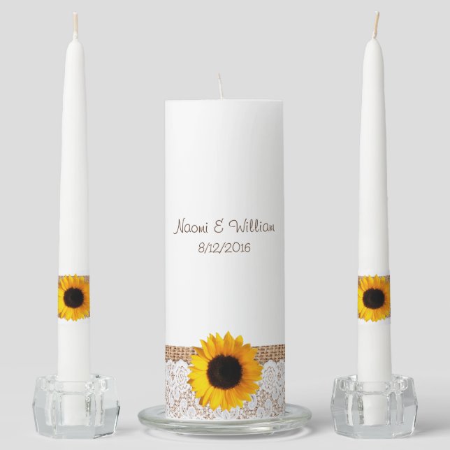 Rustic Burlap and Sunflower Unity Candle Set (Front)