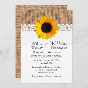 Rustic Burlap and Sunflower Wedding Invitation