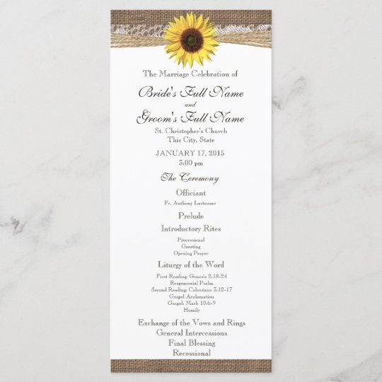 Rustic Burlap And Sunflower Wedding Program Zazzle Com