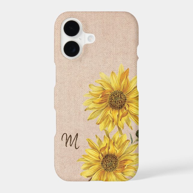 Rustic Burlap and Sunflowers Monogram Iphone Case (Back)