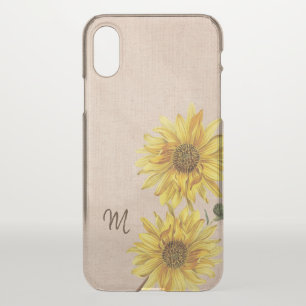 Rustic Burlap and Sunflowers Monogram iPhone X Case