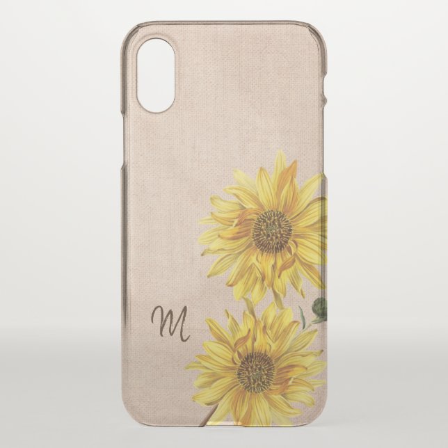 Rustic Burlap and Sunflowers Monogram Uncommon iPhone Case (Back)