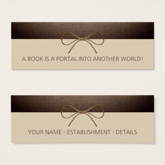 Rustic Burlap and Twine Bow Bookmark (Front & Back)
