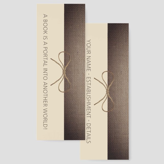 Rustic Burlap and Twine Bow Bookmark (Front & Back)