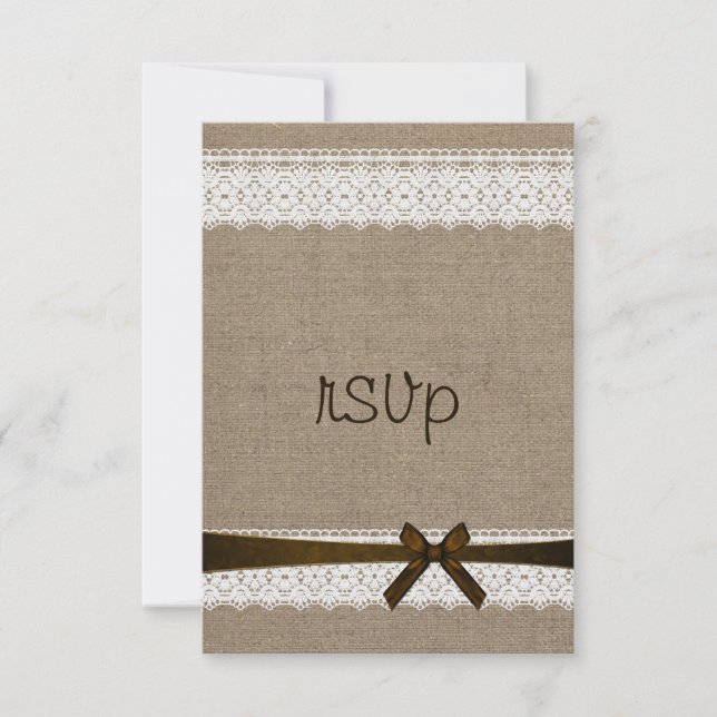 Rustic Burlap and Vintage Lace  RSVP Wedding Card (Front)