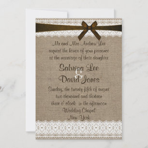 Rustic Burlap and Vintage Lace Wedding Invitation