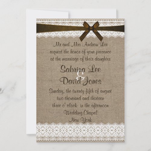 Rustic Burlap and Vintage Lace Wedding Invitation