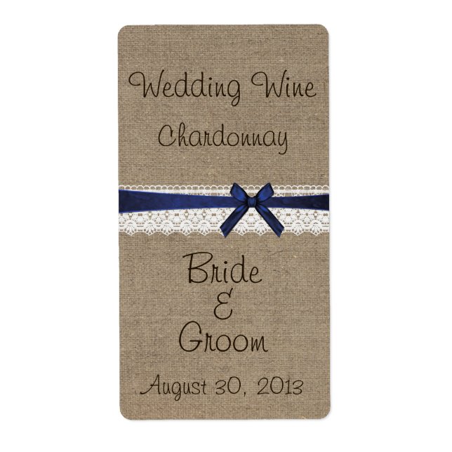 Rustic Burlap and Vintage Lace Wedding Wine Label (Front)