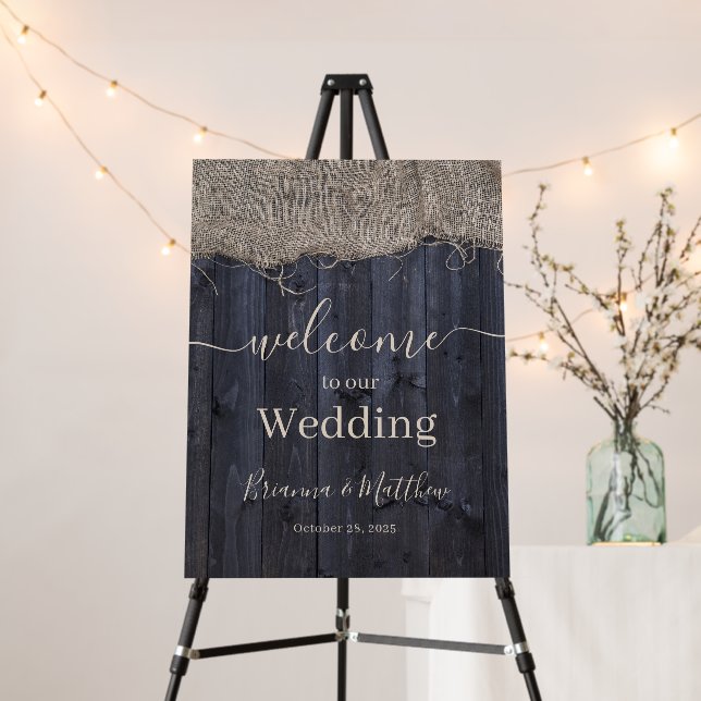Rustic Burlap and Wood Wedding Welcome Sign (In Situ (Stand))
