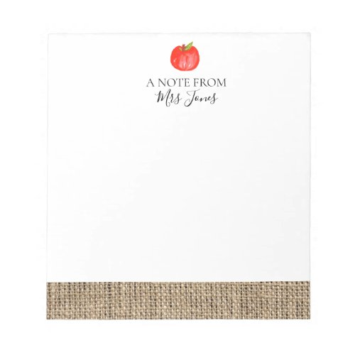 Rustic burlap apple teachers gift notepad