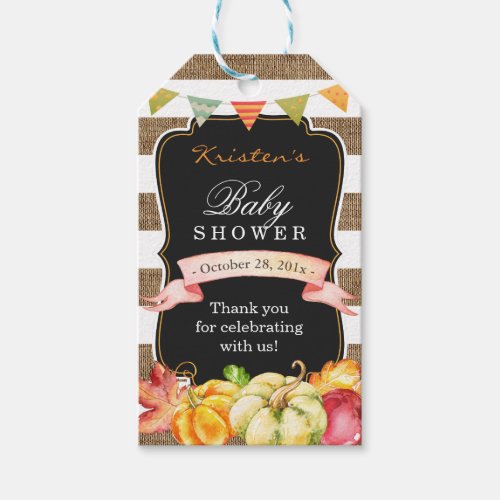 Rustic Burlap Autumn Fall Baby Shower Thank You Gift Tags