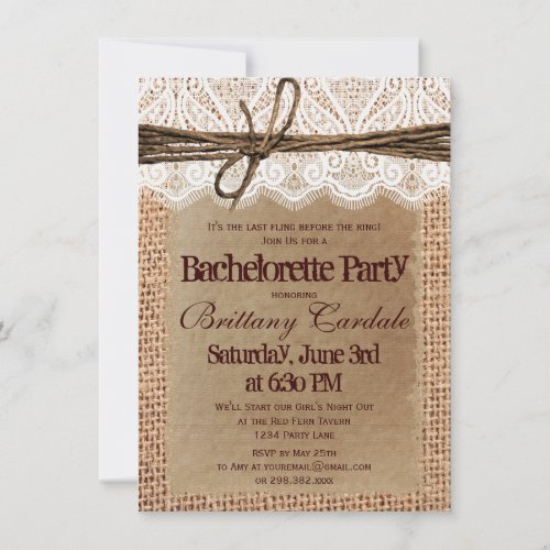 Rustic Burlap Bachelorette Party Invitations