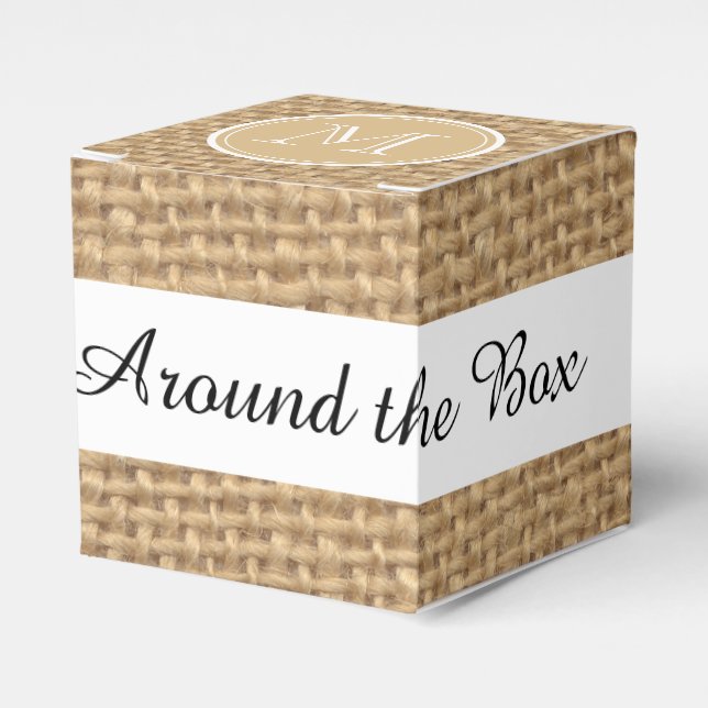 Rustic Burlap Background Monogram Favor Boxes (Front Side)