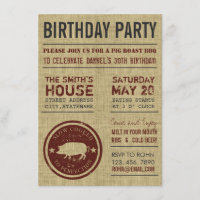 Rustic Burlap BBQ Birthday Party Invitations