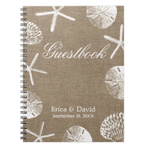 Rustic Burlap Beach Wedding Guestbook Notebook