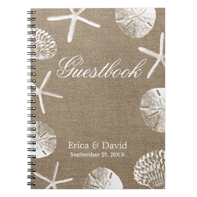 Rustic Burlap Beach Wedding Guestbook Notebook (Front)