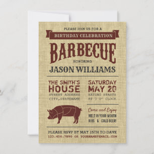 Rustic Burlap Birthday Party BBQ Invitations