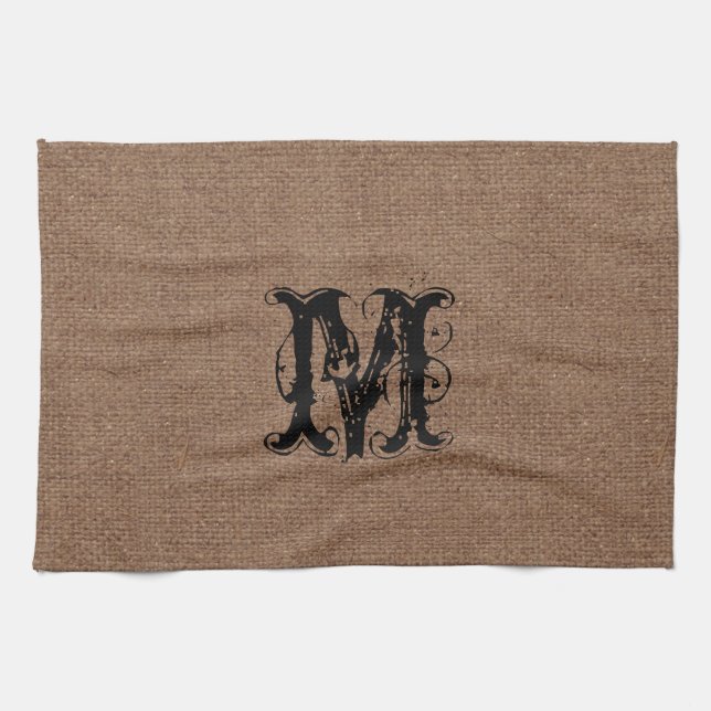 Rustic Burlap Black Monogram - Shabby Chic Towel (Horizontal)