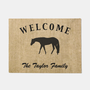 Rustic Burlap Black Western Pleasure Horse Doormat