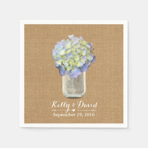 Rustic Burlap Blue Hydrangea Mason Jar Wedding Napkins